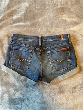 7 For All Mankind Blue Rolled Hem Denim Shorts